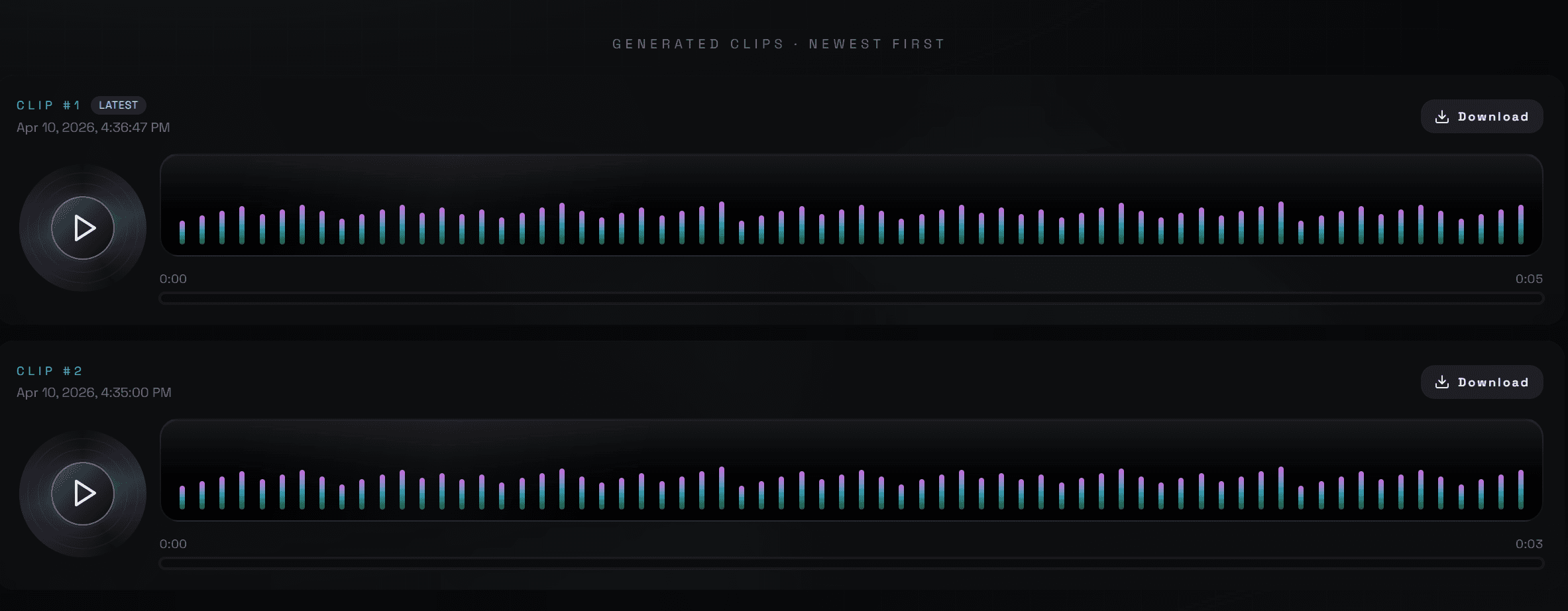 Generated audio player with download control